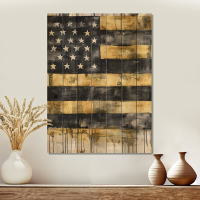 Monochrome Vintage USA Flag - Usa Wood Wall Decor - On Natural Pine Wood