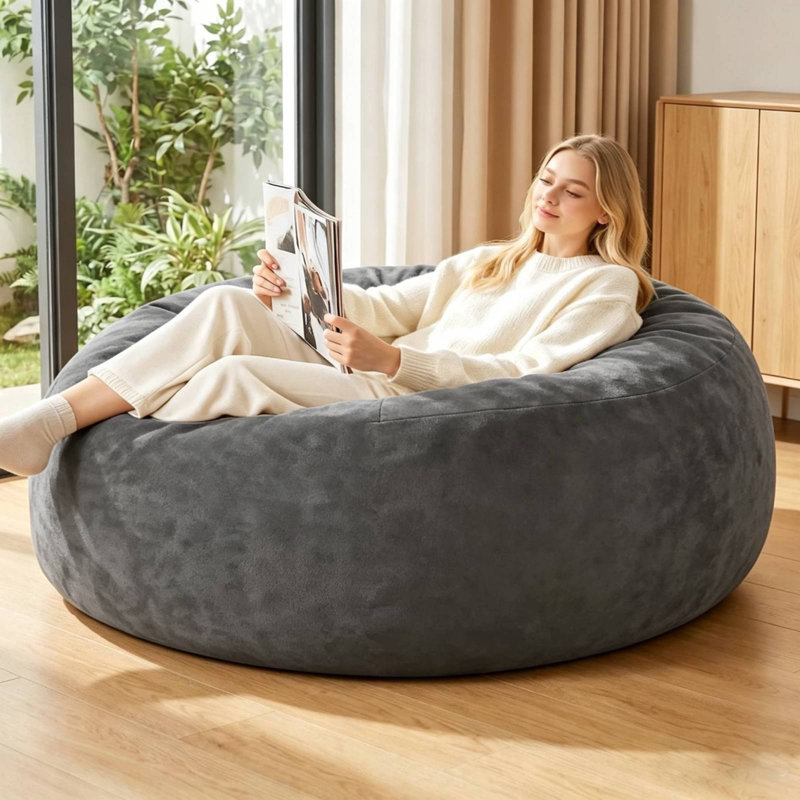 Grand fauteuil à billes de 5 pi avec fauteuil à billes rembourré en mousse à mémoire de forme et confortable, Velours bleu
