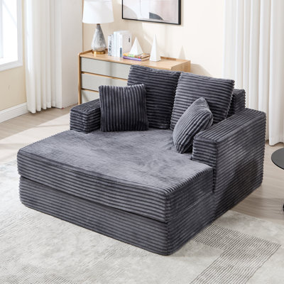 59"×53" Chaise Lounge Chair Indoor - Oversized Comfy Corduroy Upholstered Sleeper Sofa with 4 Pillows & Armrests, Deep Seat Reading Chair Couch, No As
