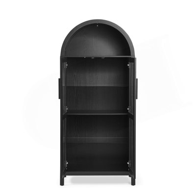 Une armoire de rangement arquée haute avec une lampe, une armoire de rangement en bois de style rétro moderne avec des cloisons en verre réglables, peut être utilisée comme armoire multifonctionnelle dans les cuisines
