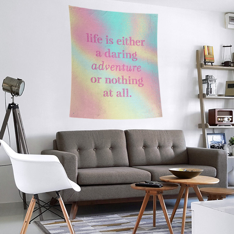 Tapisserie en polyester "life quote" adventure, H 27,5 po x l 37,5 po, Arc-en-ciel pastel