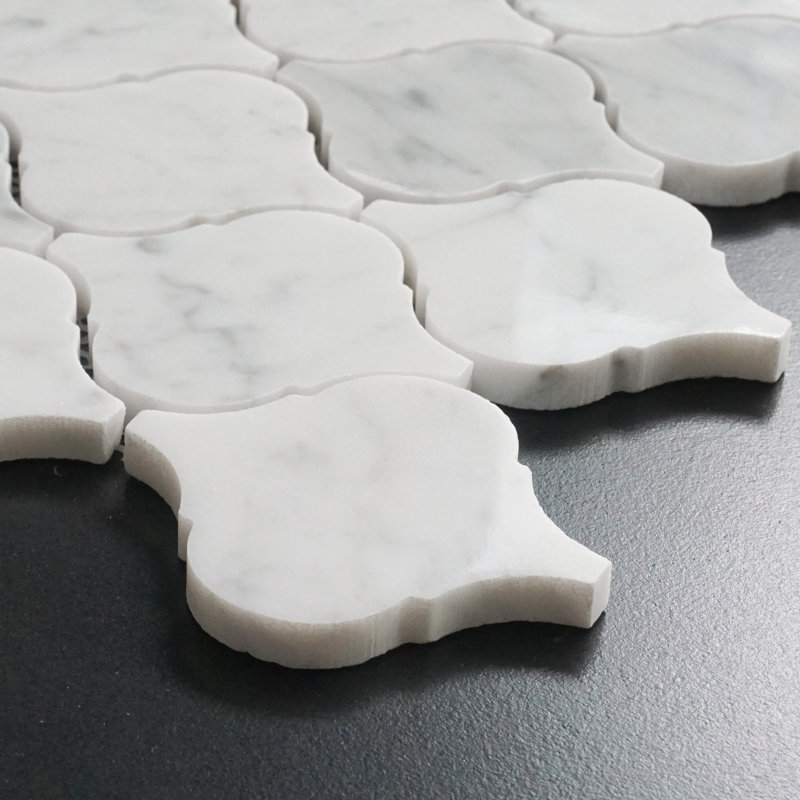 Polished 3" x 3" Marble Arabesque Mosaic Wall & Floor Tile, Carrara White