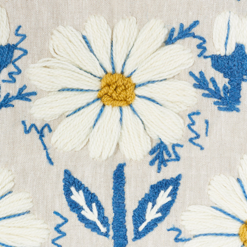 Marguerite Embroidery Fabric, Blue/Ochre