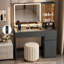 Meuble-lavabo avec plateau en verre, miroir lumineux (3 modes d'éclairage), 2 tiroirs, rangement pour bijoux et prise de courant pour la chambre à coucher-799965290