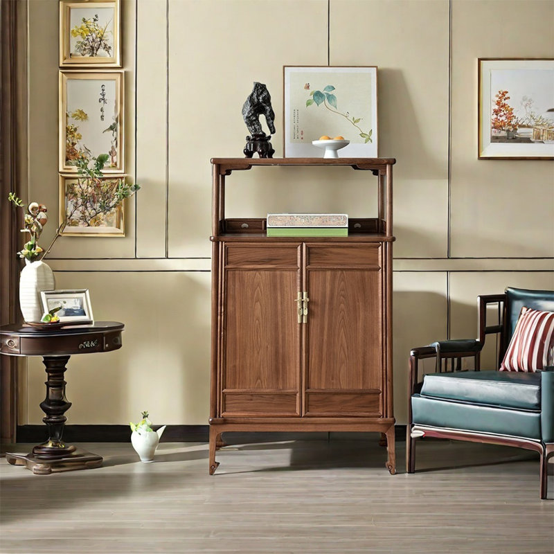 Walnut Frame Two Door Two Drawer Storage Cabinet