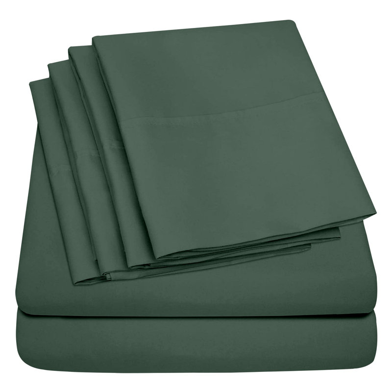 6Piece Microfiber Bed Sheets  Soft, WrinkleFree, Deep Pocket Fit, Pine, Queen Sheet Set with 4 Pillowcases
