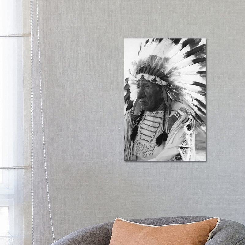 Portrait Of Chief Red Cloud In Headdress by Stocktrek Images - Wrapped Canvas Print