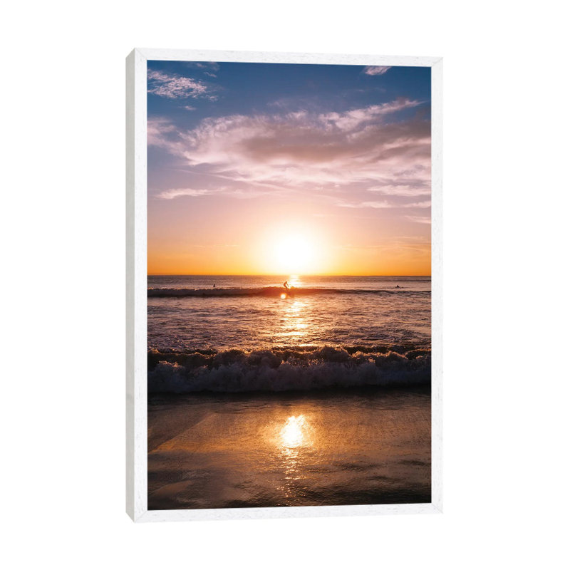 Sunset Surfers by Bethany Young - Print on Canvas, 66.04cm H x 45.72cm W x 3.81cm D, White Framed