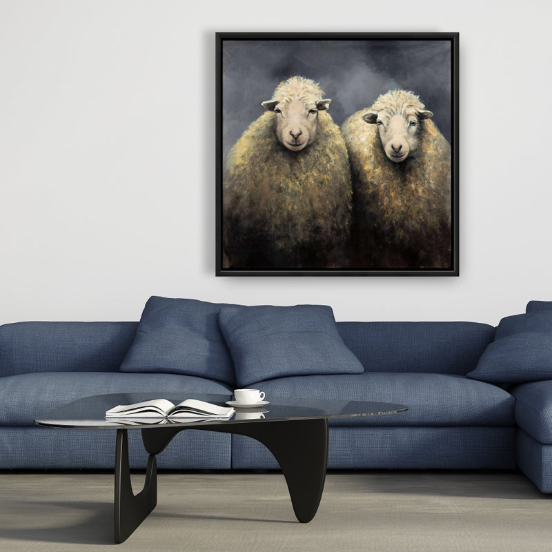 Laine moutons, toile encadrée rustique noire | Décoration intérieure