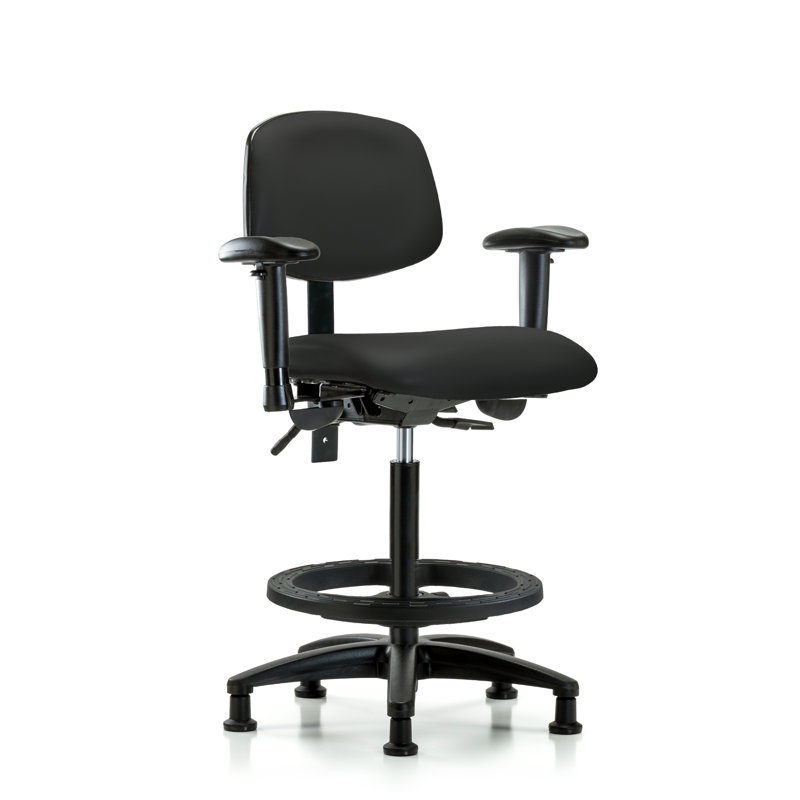 Astrid Vinyl Drafting Chair, Black, Glides, Not Included