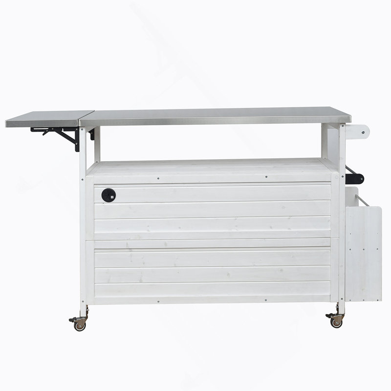 Foldable Outdoor Kitchen Island With Lockable Wheels, Storage, And Towel Rack For Efficient Patio Cooking, White