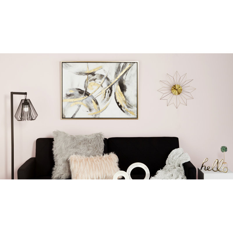 Gold and Gray Abstract Canvas Wall Art with Fir Wood Frame