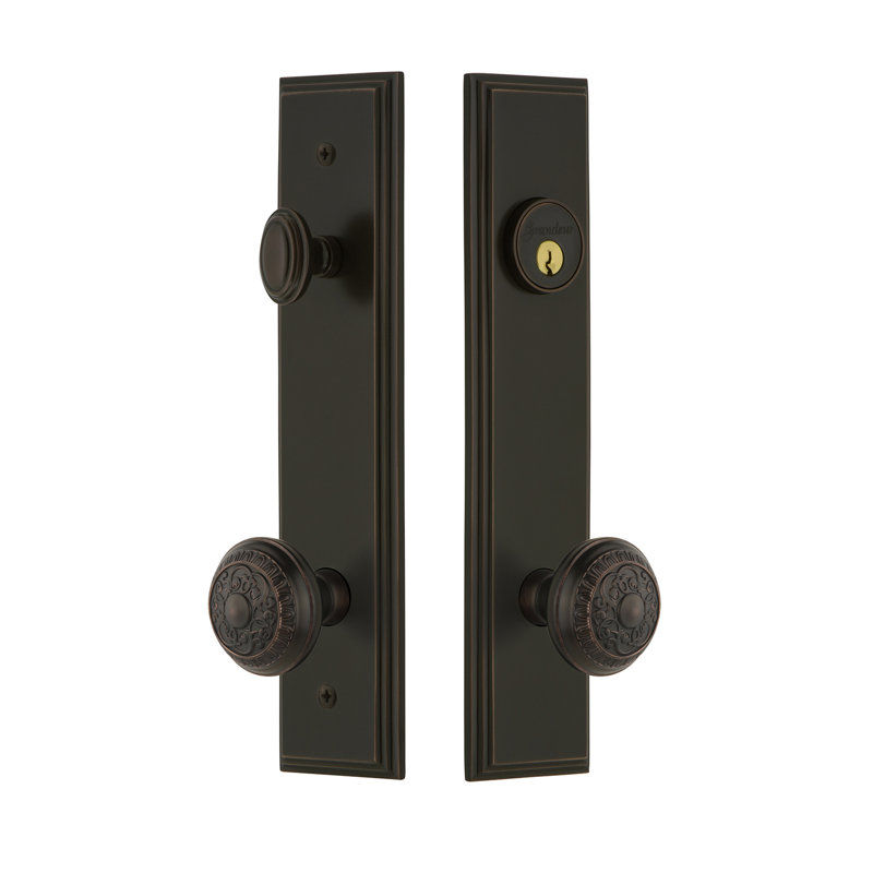 Carré Complete Entry Knob Set with Single Cylinder Deadbolt, Timeless Bronze, 2.75"