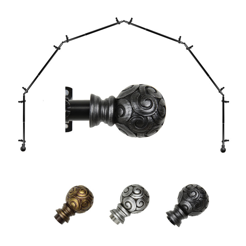 Ensemble de tringle à rideaux simple et quincaillerie pour fenêtre à 6 côtés Margunde, Noir, 18 à 28 po (de chaque côté)