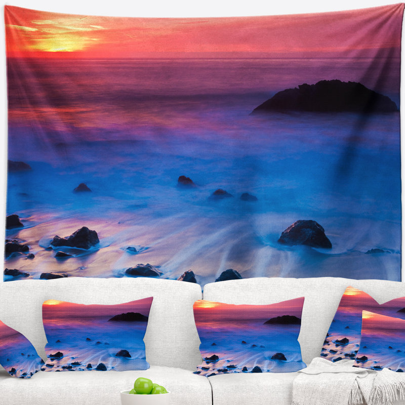 Tapisserie panorama couleur rocky de mer brillante, H 50 po x l 60 po