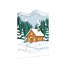 Scène d'hiver de Noël, neige, chalet, forêt, cerf-396508391