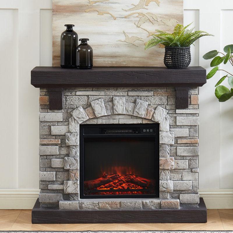 Foyer électrique 40 po avec manteau de pierre artificielle, Gris, H 35 po x l 40 po x P 11,5 po