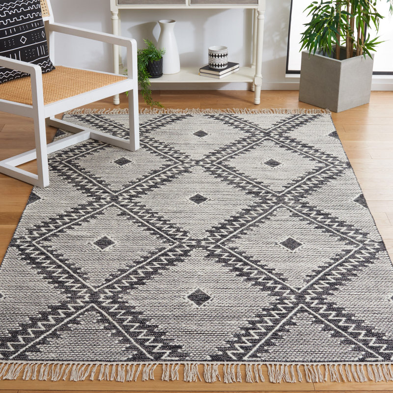 Tapis géométrique en laine à tissage plat Jessenia, Rectangle 4 pi x 6 pi
