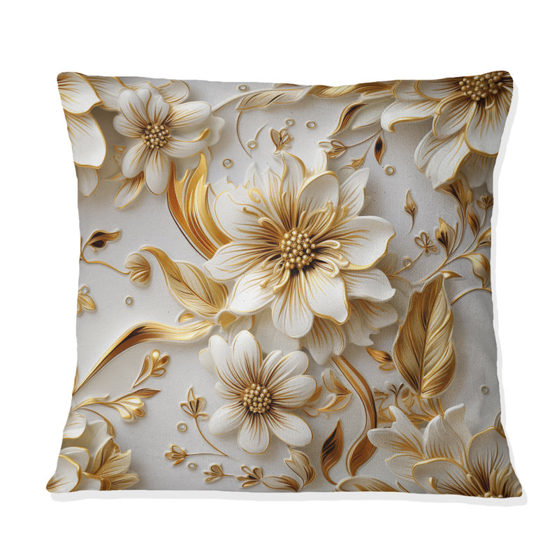 Coussin décoratif doré doré et blanc Elegance III, 18 po x 18 po