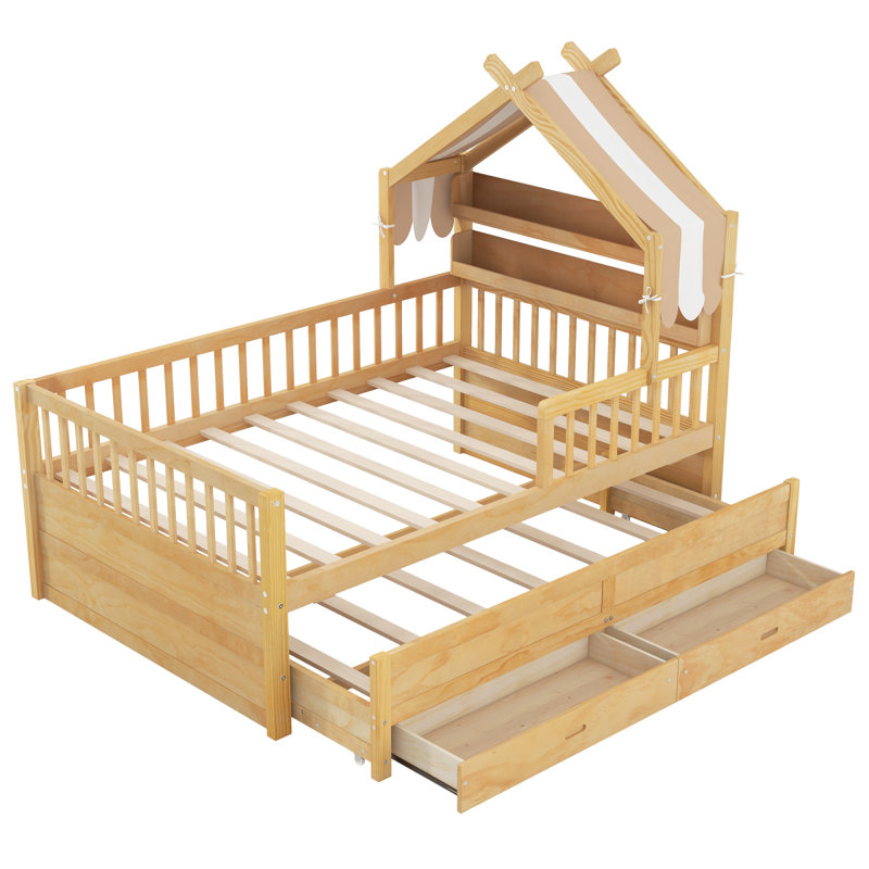 Lit simple avec couchette et tissu, naturel, Twin, Natural
