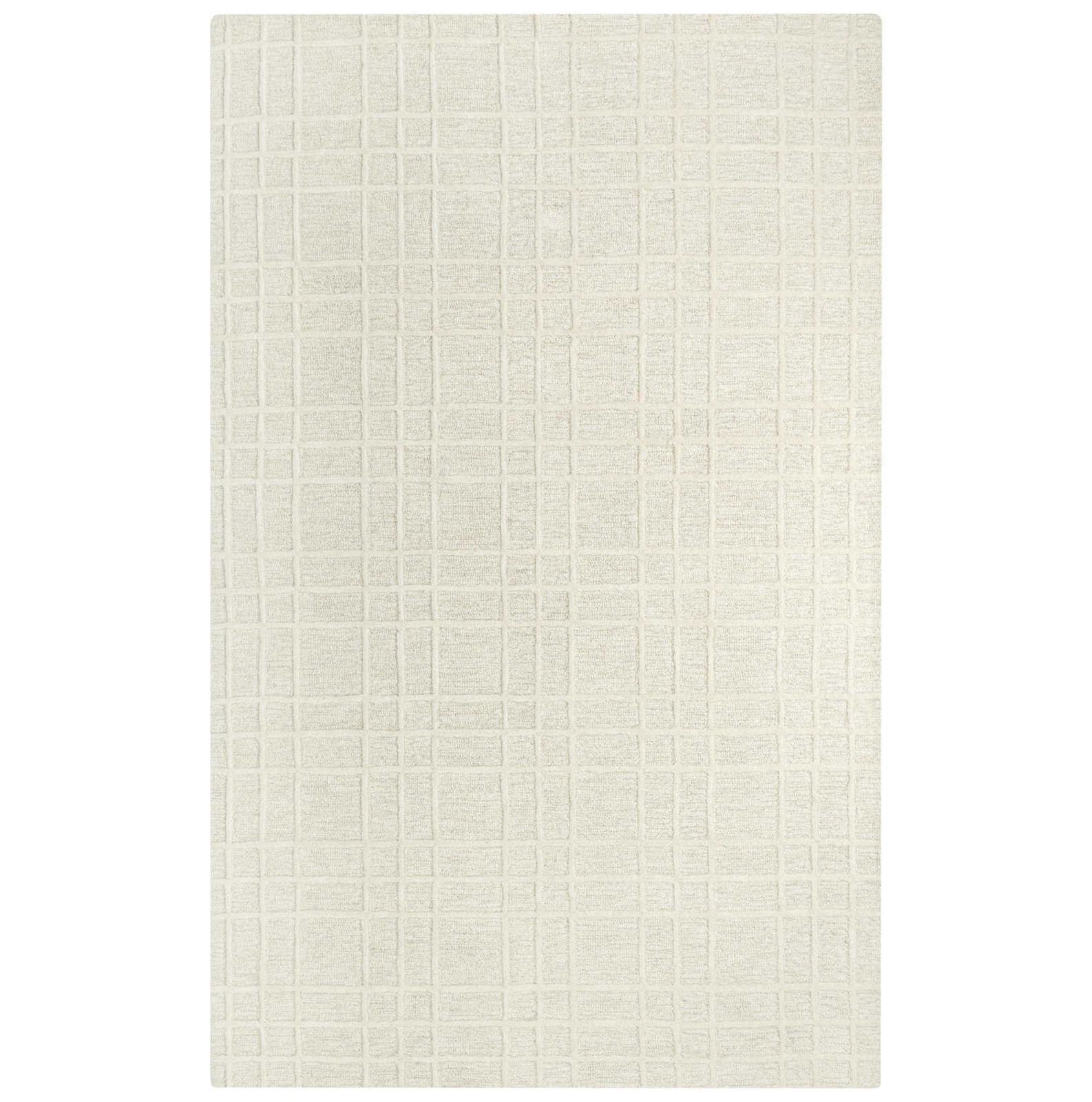 Alec White Hand-Tufted Plaid Wool Rug, Rectangle 9'9" x 13'9"