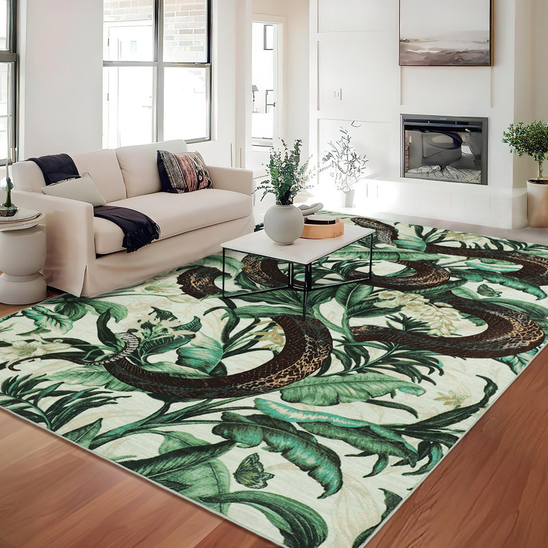 Snakes Floral Machine Washable Area Rug Non Slip Vintage Wild Life Serpent Print Rug Low Pile Aesthetics  Carpet for Living Room Bedroom Office