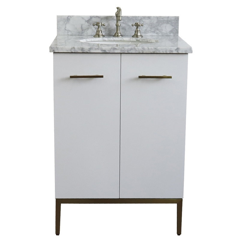 25'' Single Bathroom Vanity with White Carrara Marble Top
