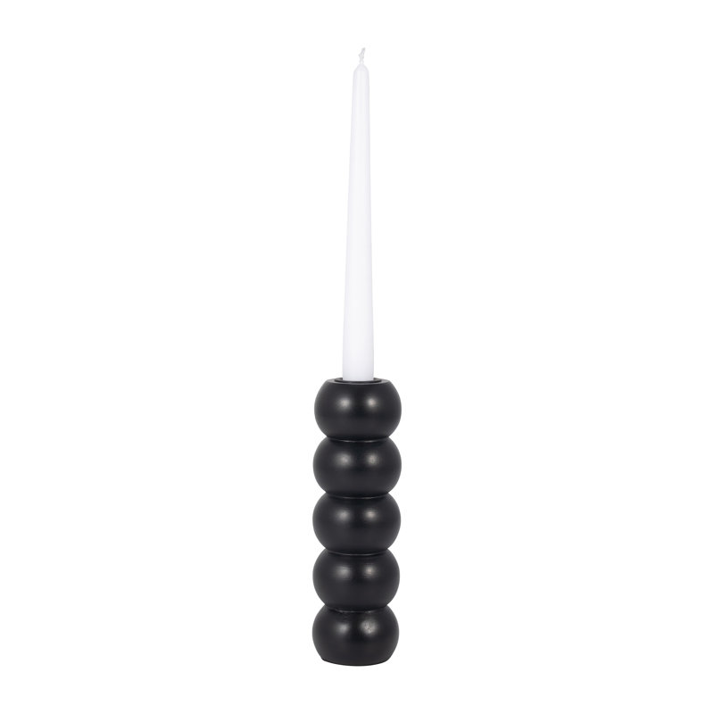 Wood Tabletop Candle Holder, Ribbed Black, 8" H x 3" W x 3" D