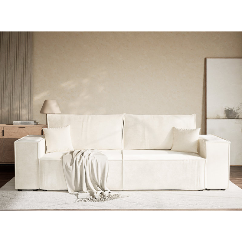 3 Seater Reclining Sofa, White Polyester/Chenille