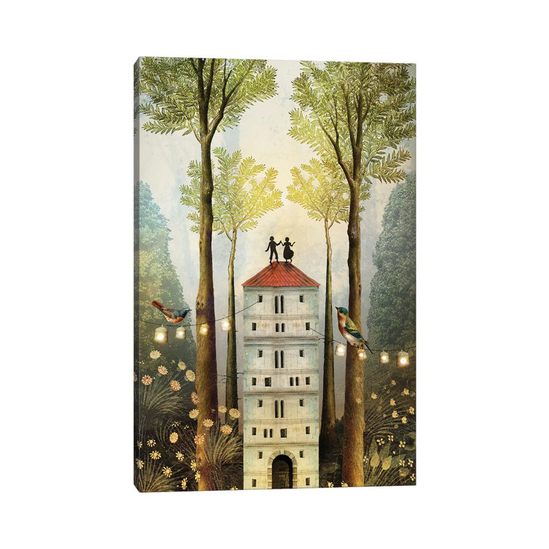 «Four of Wands» par Catrin Welz-Stein - impression d'art graphique, Pas de tapis, H 26 po x l 18 po x 1,5 po, Toile tendue