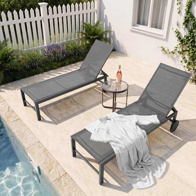 Chaise longue d'extérieur à roulettes Arlenne, Gris clair