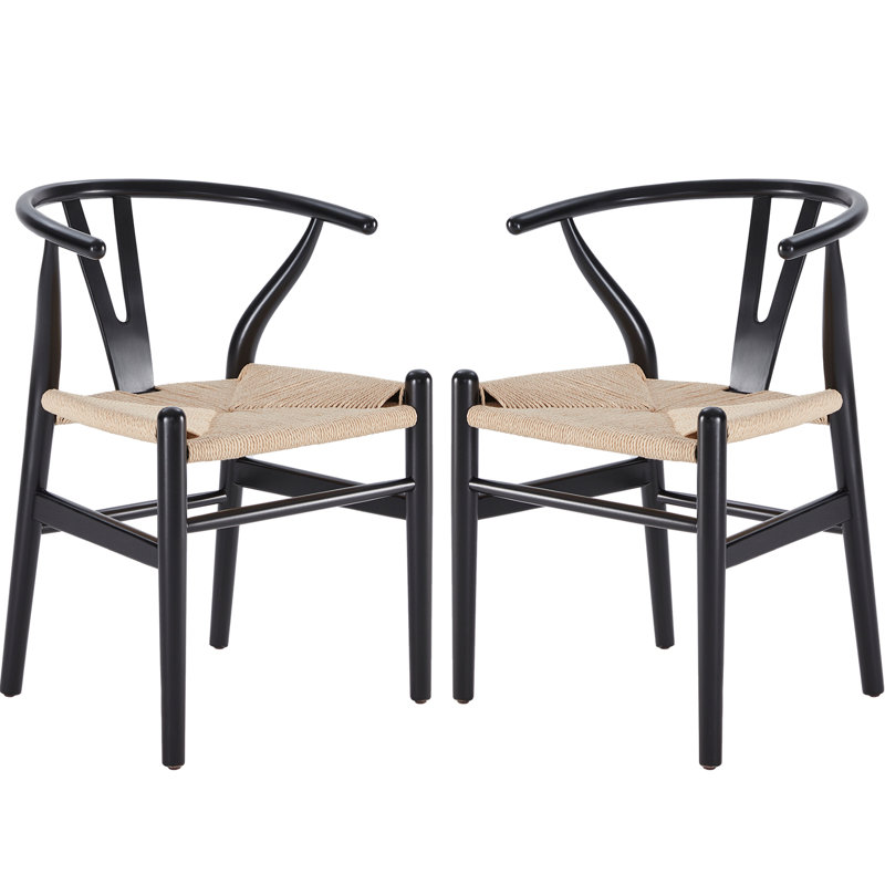 Soliel Solid Weave Wood Dining Chair, Black/Beige