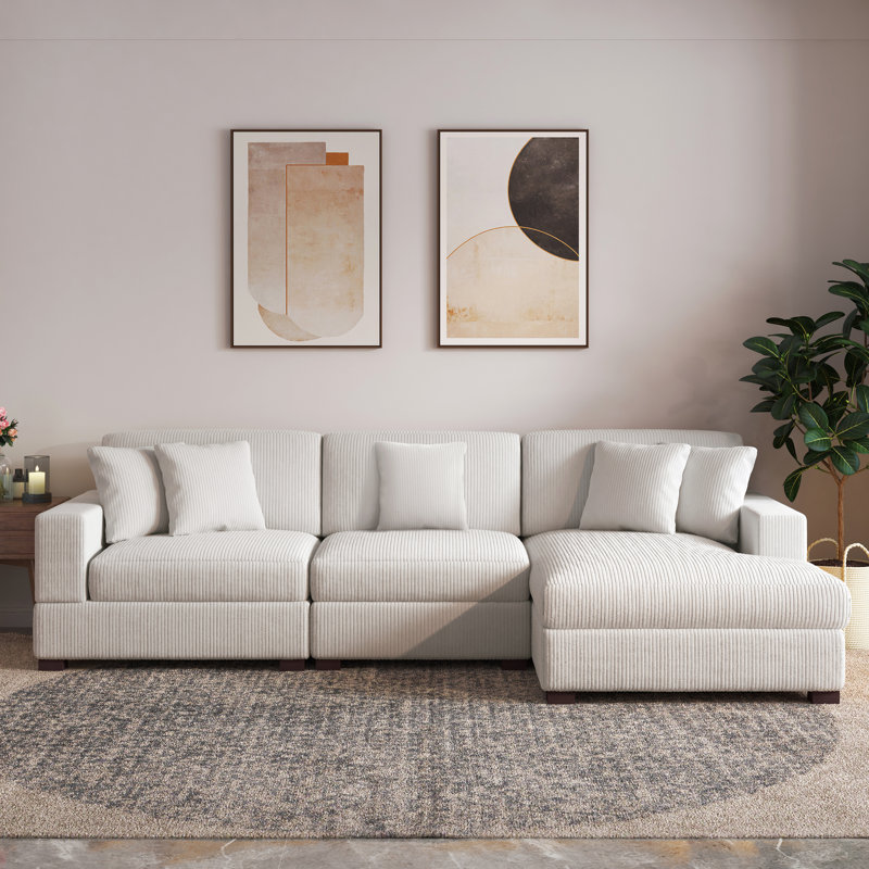 Milbrey 3-Piece Corduroy Modular Sectional with Loose Back, null, null