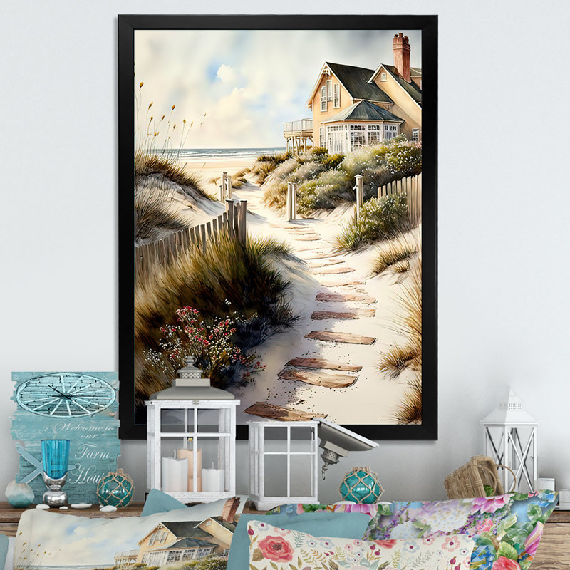 Path to Beach House VI - reproduction sur toile, H 20 po x l 12 po x P 1 po, Toile encadrée noire à coins fermés