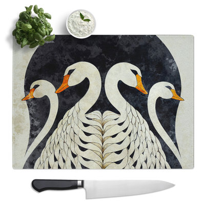 Art Deco Swan  Glass Chopping Board