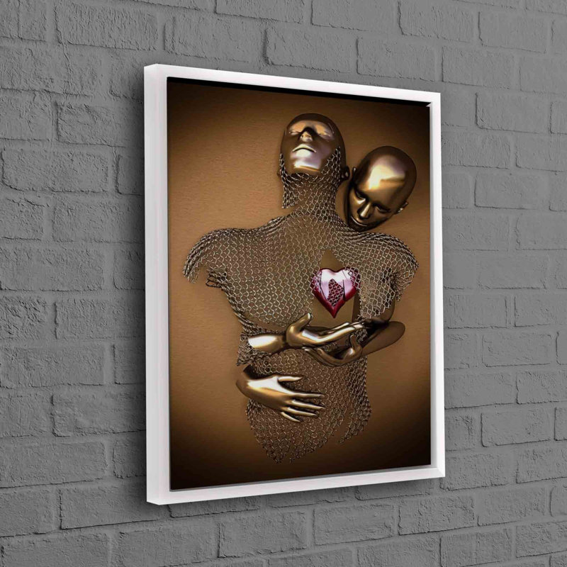 Modern 3D Effect Poster Featuring a Metallic Couple With Heart Artwork Ideal for Home Wall Decor, 25 cm H x 35 cm W