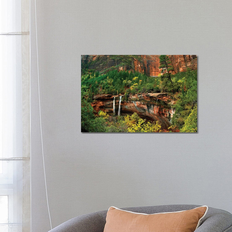 Cascades Tumbling At Emerald Pools Note The Black Streaks Called Desert Varnish Zion National Park by Tim Fitzharris - No Frame Gallery-Wrapped Canvas Giclée on Canvas