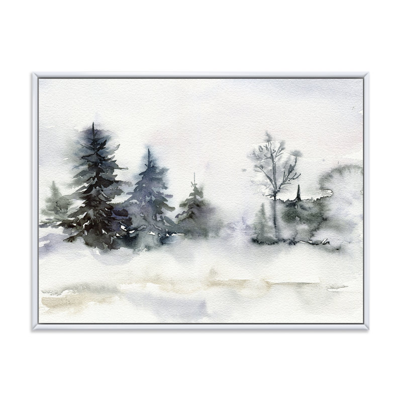 Art mural sur toile de Noël, paysage de forêt minimaliste et neige, H 12 po x l 20 po x p 1 po, Toile blanche encadrée