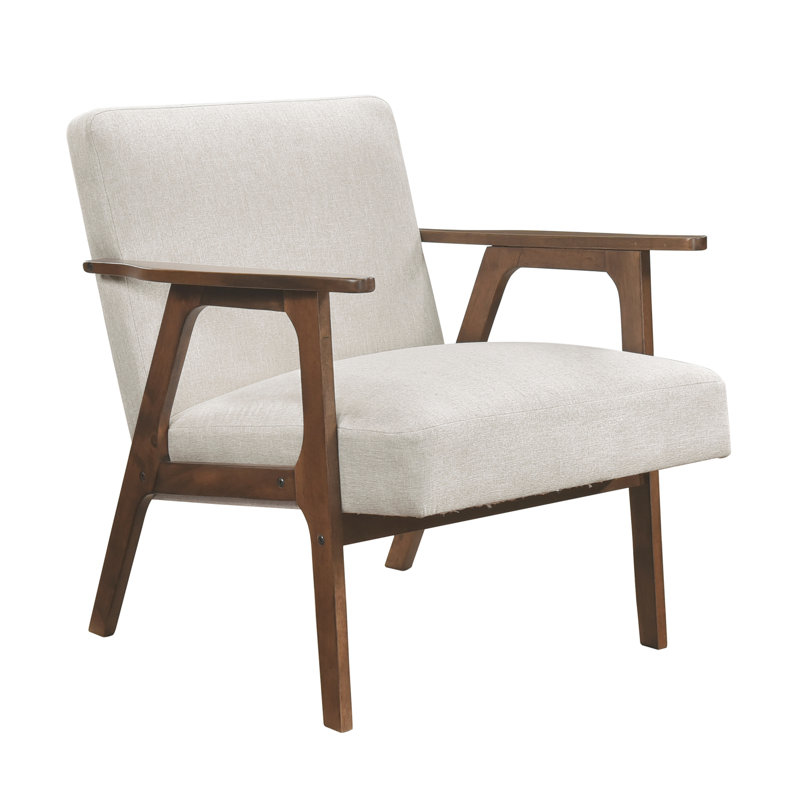 Chaise d'appoint moderne en tissu beige avec structure en bois d'hévéa massif - Meubles de salon contemporains rembourrés