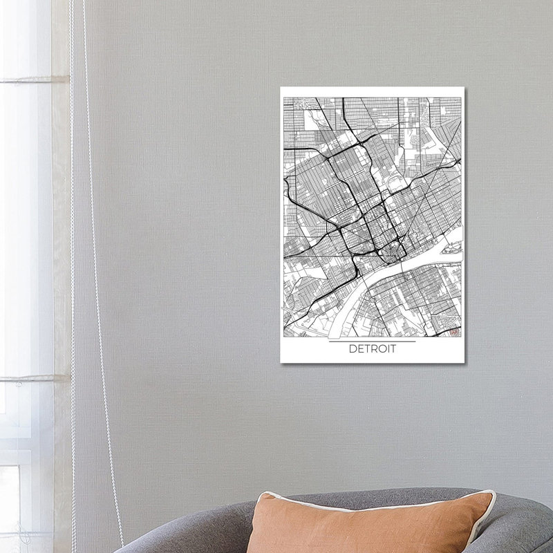 Detroit Minimal Urban Blueprint Map by Hubert Roguski - Wrapped Canvas Print, 66.04 cm H x 45.72 cm W x 3.175 cm D