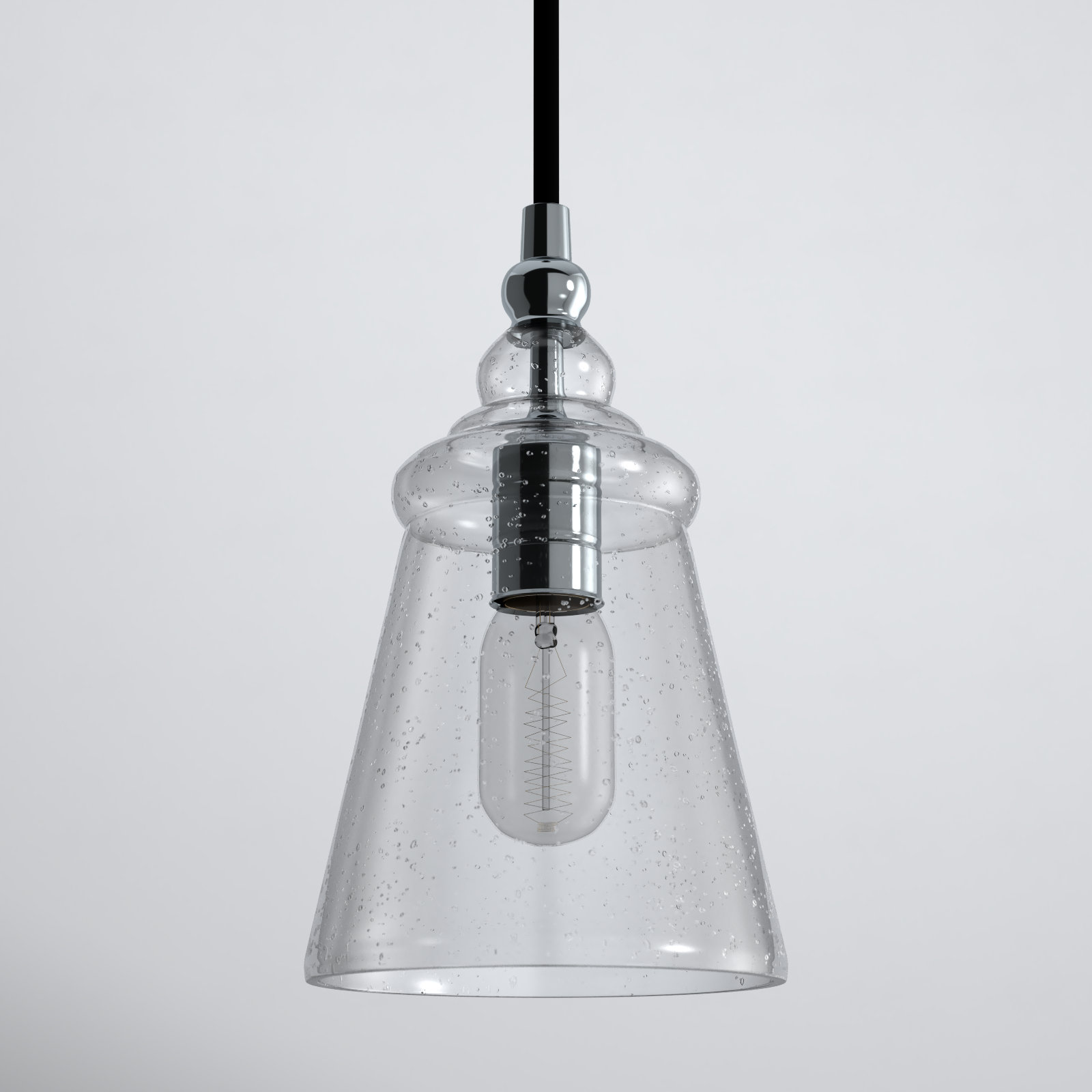 Levine Single Light Glass Steel Dimmable Pendant, Chrome