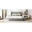 Lit plateforme tapissier moderne avec 1 grand tiroir, 2 tabourets de rangement latéraux, cadre de lit moderne pour chambre d'amis-87370224