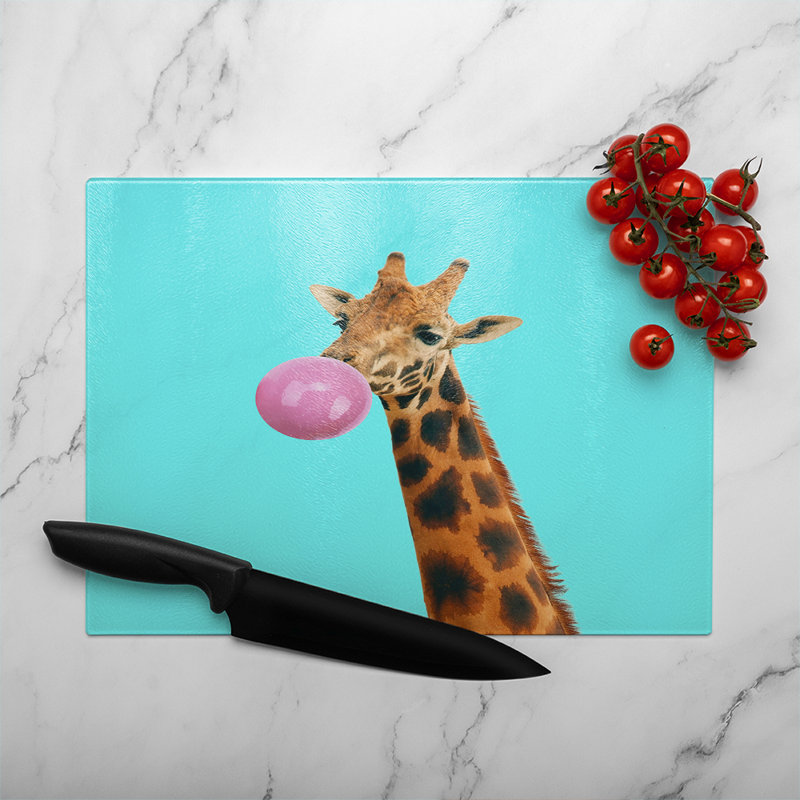 Bubble gum on color background Designer Glass Chopping Board, 28cm L x 20cm W