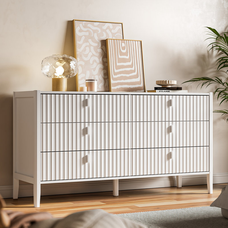 Commode 6 tiroirs, l 55,1 po, Blanc