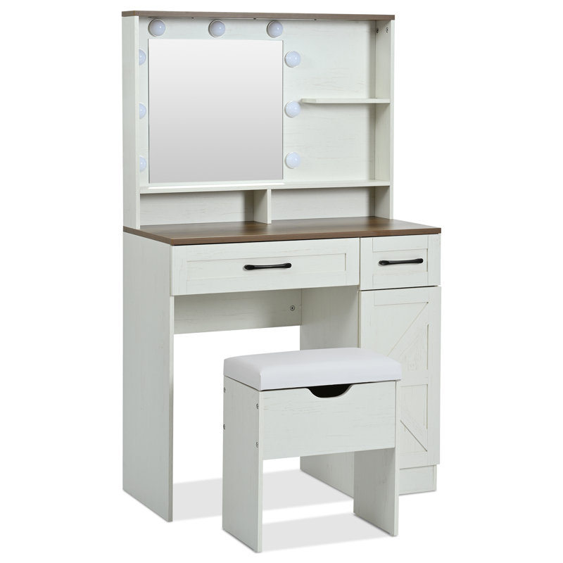 Bureau de coiffeuse avec miroir 3 modes de ferme H 53,1 po x P 15,7 po x l 31,5 po Farmhouse
