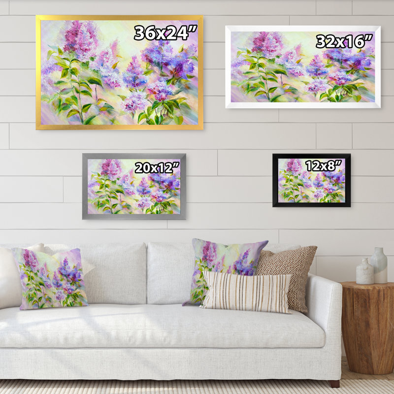 «Modern Modern Lilac Flowers», reproduction sur toile flottante, Cadre photo blanc, H 12 po x l 20 po x P 1 po