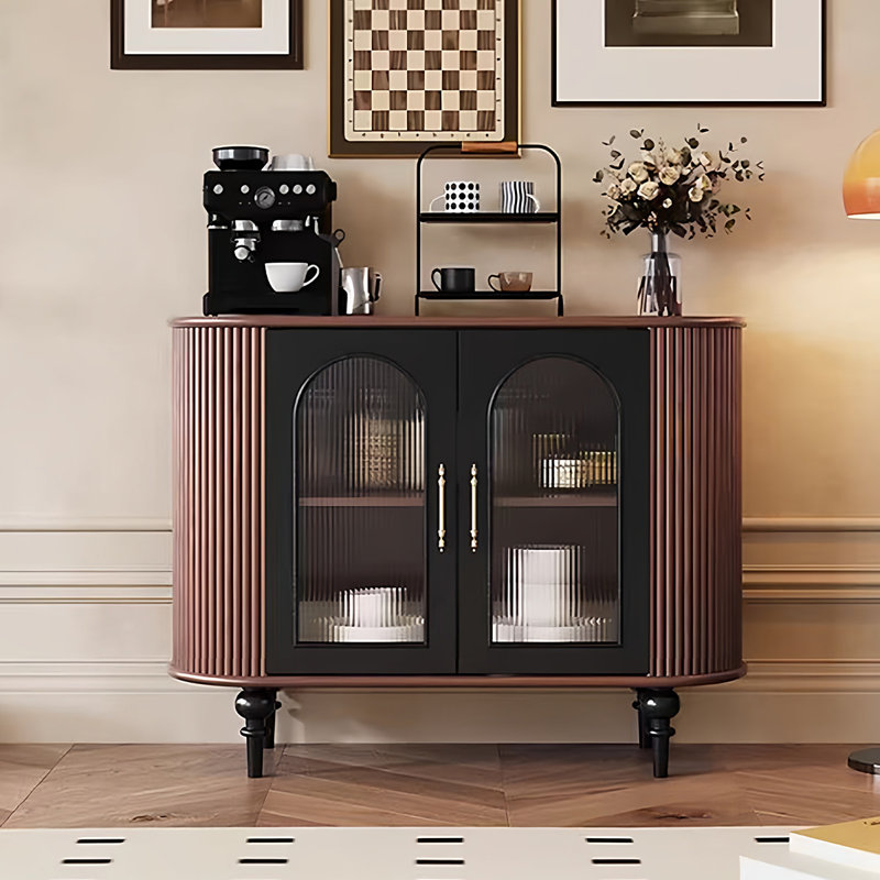Buffet en bois massif noir et noyer