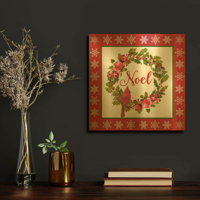 'Noel Wreath' By Jean Plout Gold Metal Wall Art, 12" x 12"