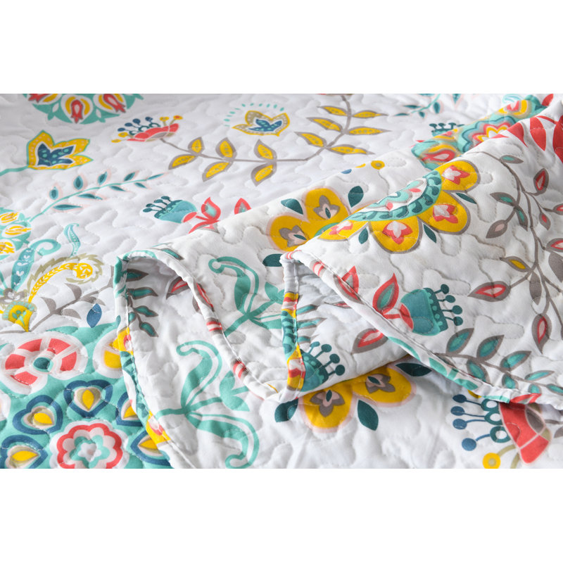 Ensemble de courtepointe réversible Bohemian Floral, Courtepointe très grand et 2 très grandes taies