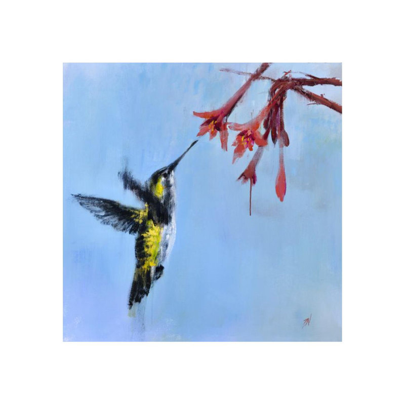 Colibri II par Paul Ngo - Peinture, Couche de verre, H 36 po x l 36 po x P 1,5 po